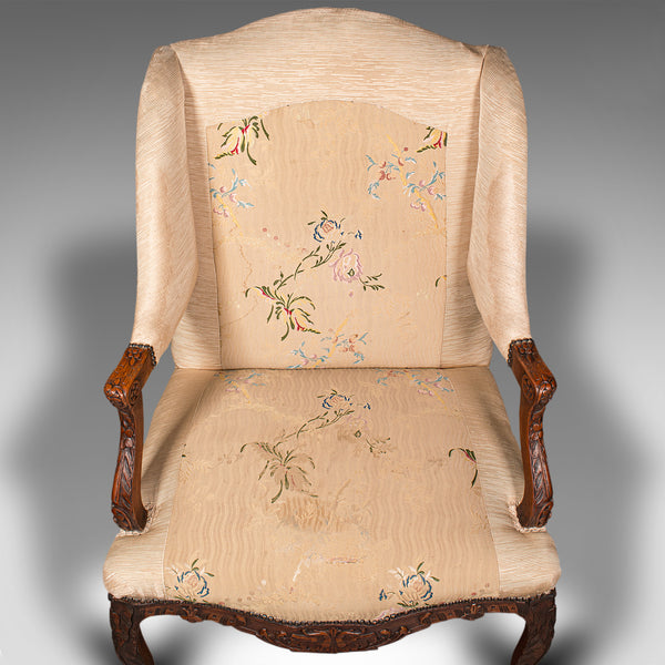 Antique Morning Room Chair, French Beech, Textile, Wing Back Armchair, Victorian