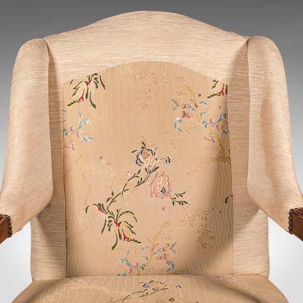 Antique Morning Room Chair, French Beech, Textile, Wing Back Armchair, Victorian