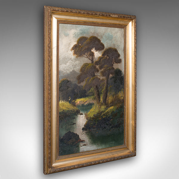 Antique River Landscape Painting, Scottish Art, Oil On Canvas, Framed, Victorian