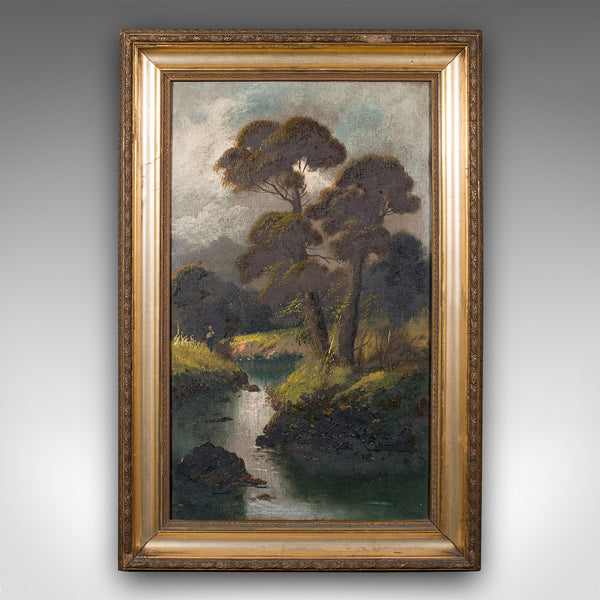 Antique River Landscape Painting, Scottish Art, Oil On Canvas, Framed, Victorian