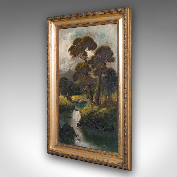 Antique River Landscape Painting, Scottish Art, Oil On Canvas, Framed, Victorian