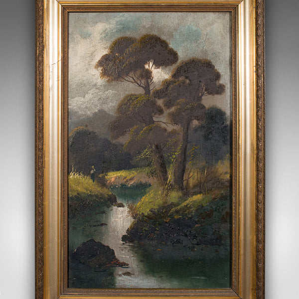 Antique River Landscape Painting, Scottish Art, Oil On Canvas, Framed, Victorian