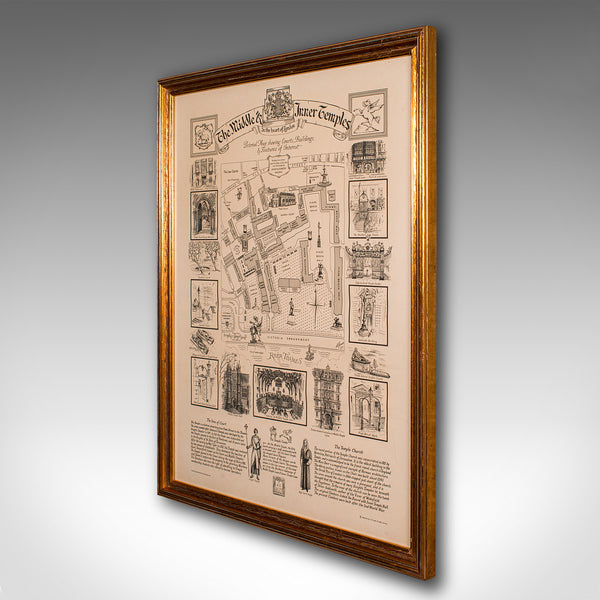 Vintage Barrister's Map of London, English, Framed, Inner, Middle Temple, C.1970