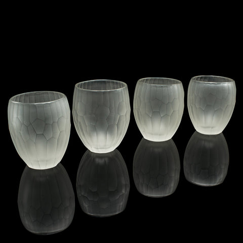 Set of 4 Contemporary Wimbledon Spirit Tumblers, Frosted Cordial Glasses, Signed