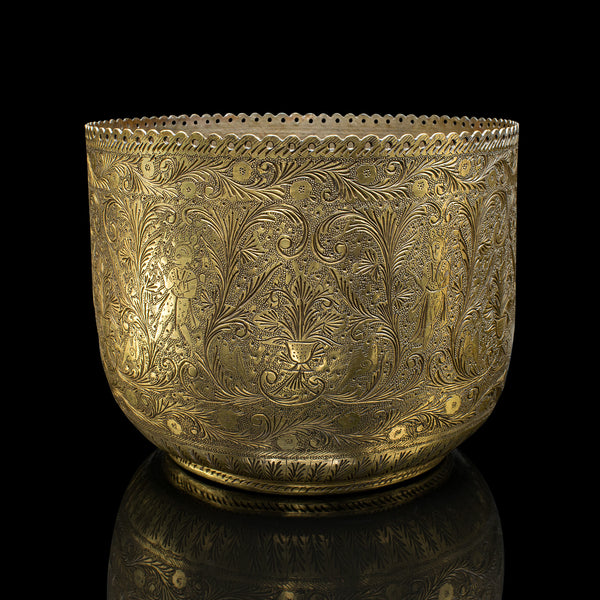 Antique Decorative Planter, Indian, Chased Brass Jardiniere Pot, Victorian, 1900