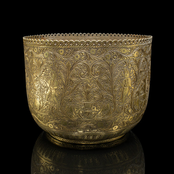 Antique Decorative Planter, Indian, Chased Brass Jardiniere Pot, Victorian, 1900