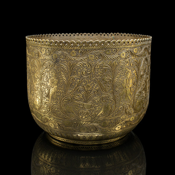 Antique Decorative Planter, Indian, Chased Brass Jardiniere Pot, Victorian, 1900