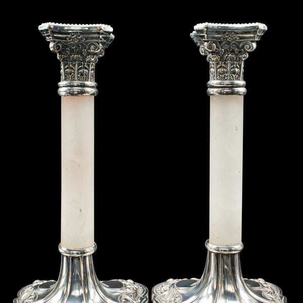 Pair Of Antique Mantlepiece Candlesticks, English, Silver Plate, Victorian, 1900