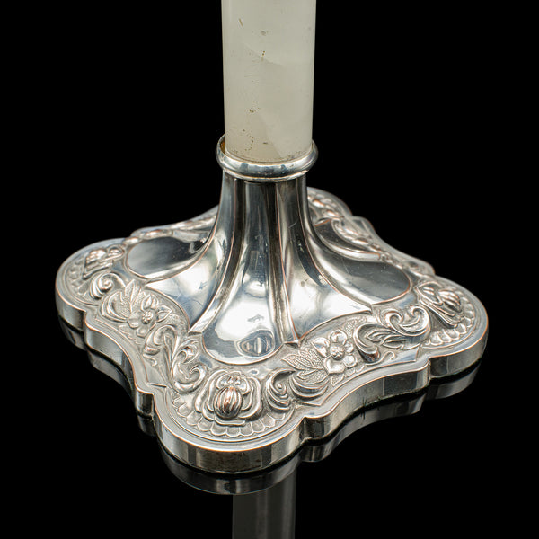 Pair Of Antique Mantlepiece Candlesticks, English, Silver Plate, Victorian, 1900