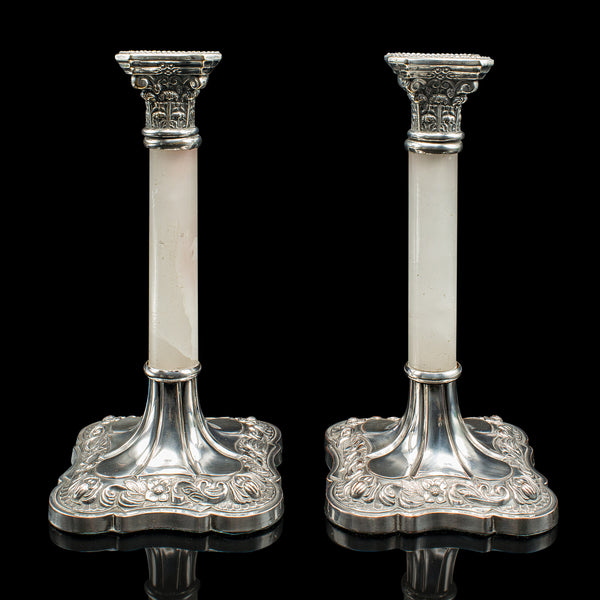 Pair Of Antique Mantlepiece Candlesticks, English, Silver Plate, Victorian, 1900