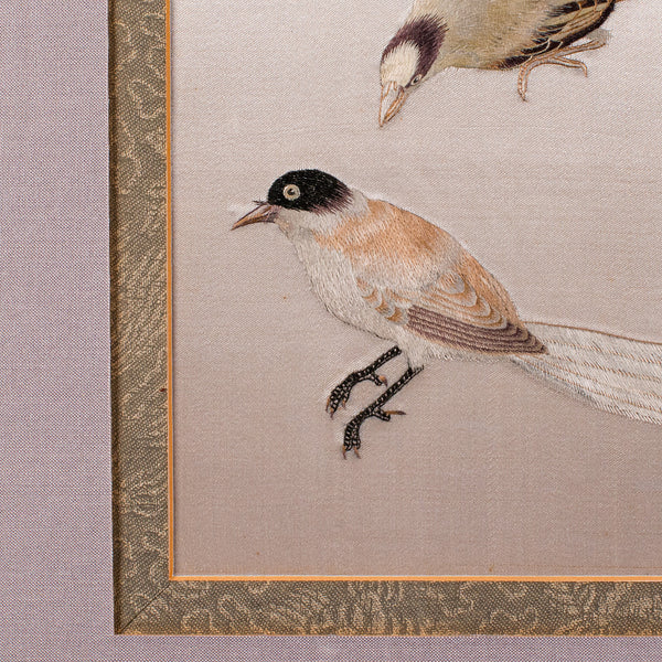 Vintage Bird Wall Panel, Japanese, Silk Cotton, Embroidery, Art Deco, Circa 1930