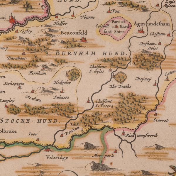 Antique County Map, Buckinghamshire, Bedfordshire, Dutch, Framed, Janssonius