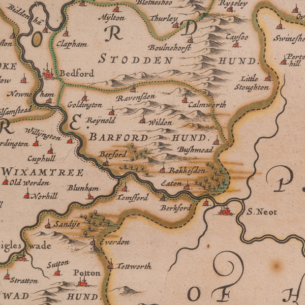 Antique County Map, Buckinghamshire, Bedfordshire, Dutch, Framed, Janssonius