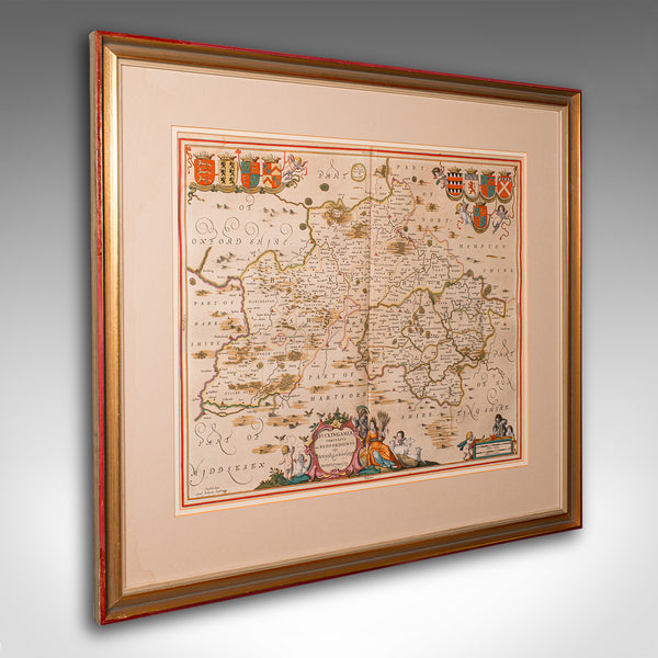 Antique County Map, Buckinghamshire, Bedfordshire, Dutch, Framed, Janssonius