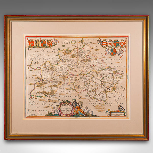 Antique County Map, Buckinghamshire, Bedfordshire, Dutch, Framed, Janssonius