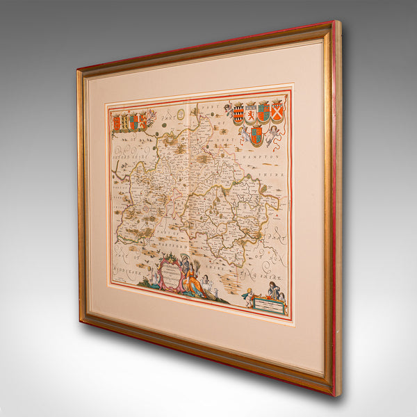 Antique County Map, Buckinghamshire, Bedfordshire, Dutch, Framed, Janssonius