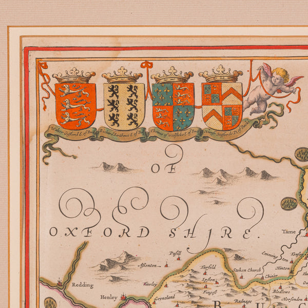 Antique County Map, Buckinghamshire, Bedfordshire, Dutch, Framed, Janssonius