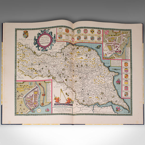 4 Vols Vintage English Maps, John Speed, Cartography Folio, Reproduction, C.1953