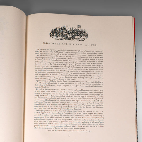 4 Vols Vintage English Maps, John Speed, Cartography Folio, Reproduction, C.1953