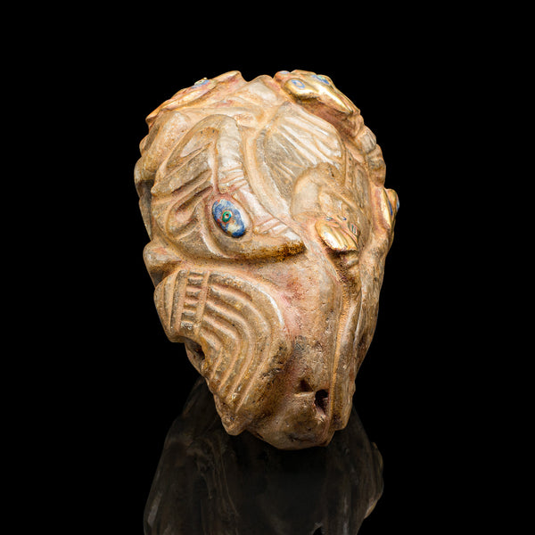 Heavy Vintage Deity Head, South American, Carved Crystal, Gilt Metal, Artefact