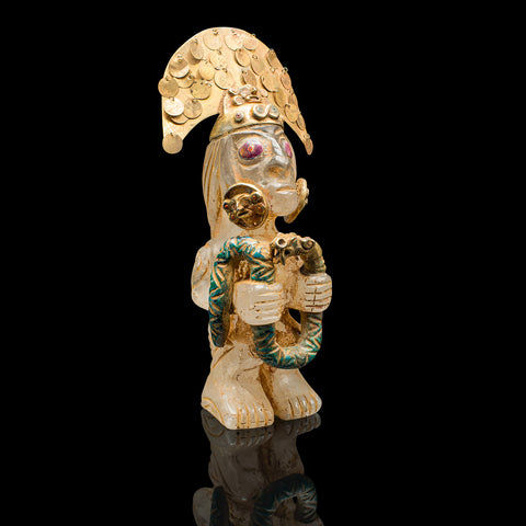 Vintage Totemic Figure, South American, Carved Crystal, Gilt Metal, Tribal Art