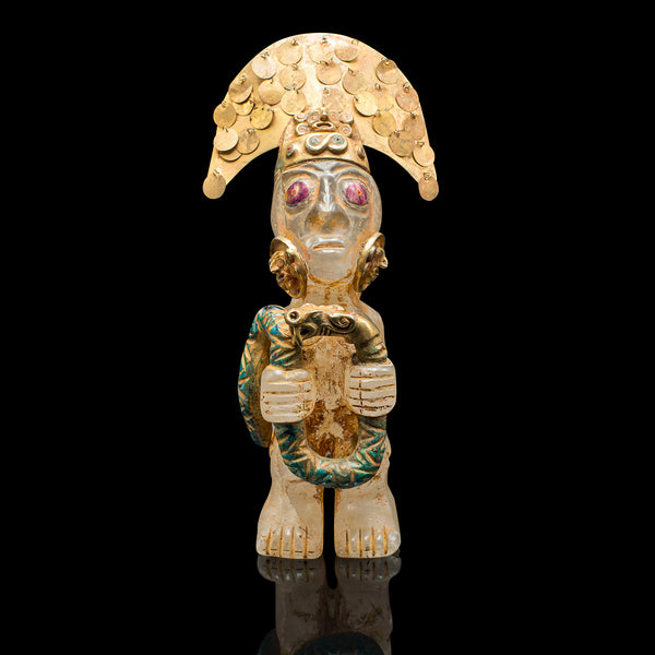 Vintage Totemic Figure, South American, Carved Crystal, Gilt Metal, Tribal Art