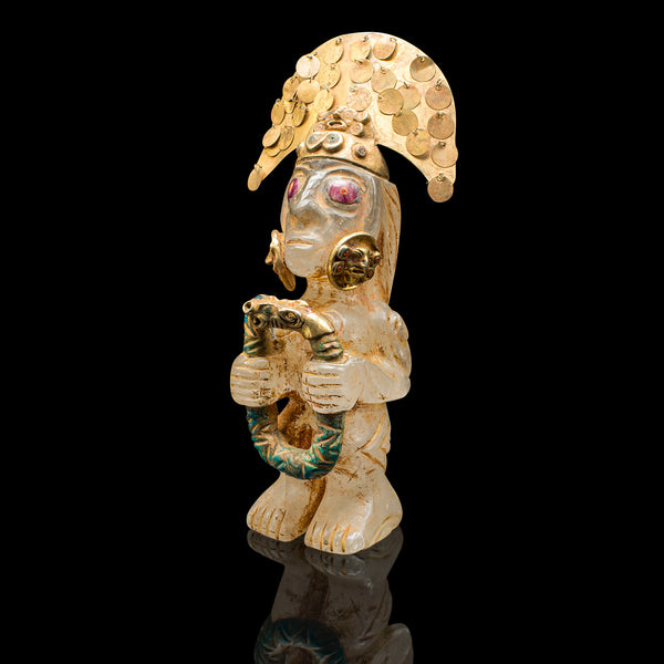 Vintage Totemic Figure, South American, Carved Crystal, Gilt Metal, Tribal Art