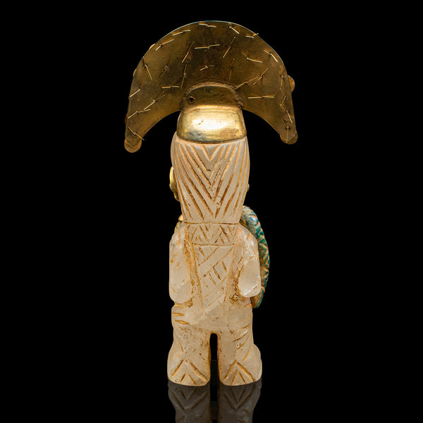 Vintage Totemic Figure, South American, Carved Crystal, Gilt Metal, Tribal Art