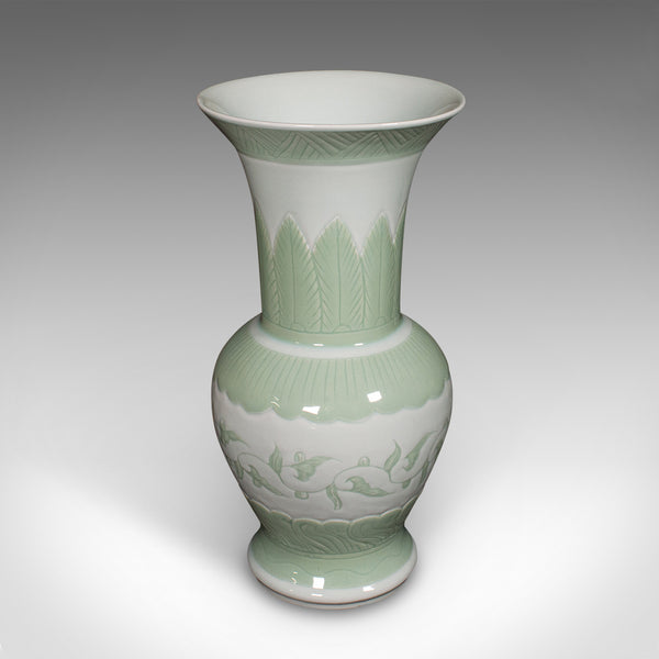 Large Antique Flower Urn, Chinese, Celadon Ceramic Display Vase, Victorian, 1900