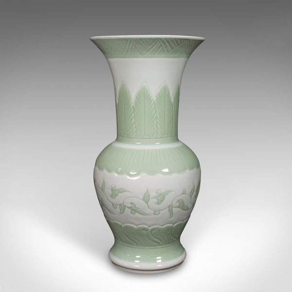 Large Antique Flower Urn, Chinese, Celadon Ceramic Display Vase, Victorian, 1900