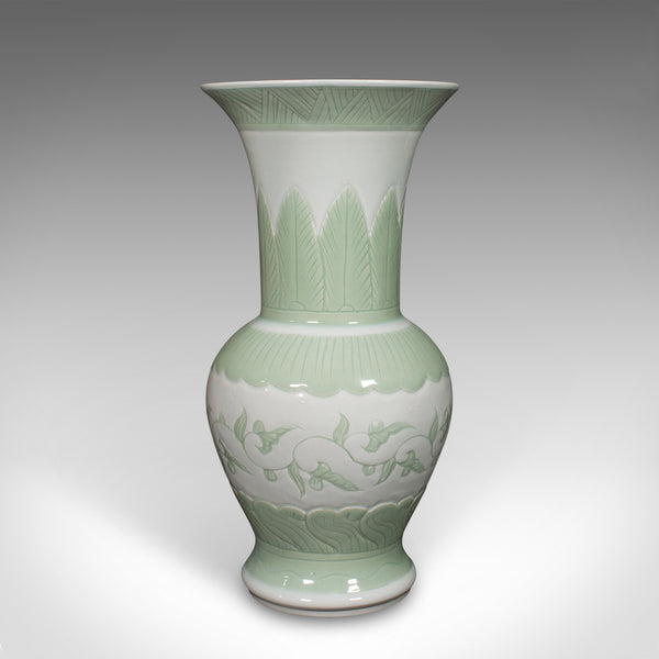 Large Antique Flower Urn, Chinese, Celadon Ceramic Display Vase, Victorian, 1900