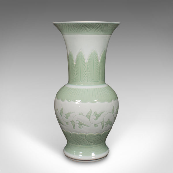 Large Antique Flower Urn, Chinese, Celadon Ceramic Display Vase, Victorian, 1900