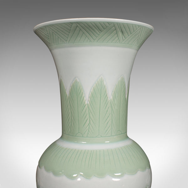 Large Antique Flower Urn, Chinese, Celadon Ceramic Display Vase, Victorian, 1900