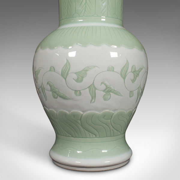 Large Antique Flower Urn, Chinese, Celadon Ceramic Display Vase, Victorian, 1900