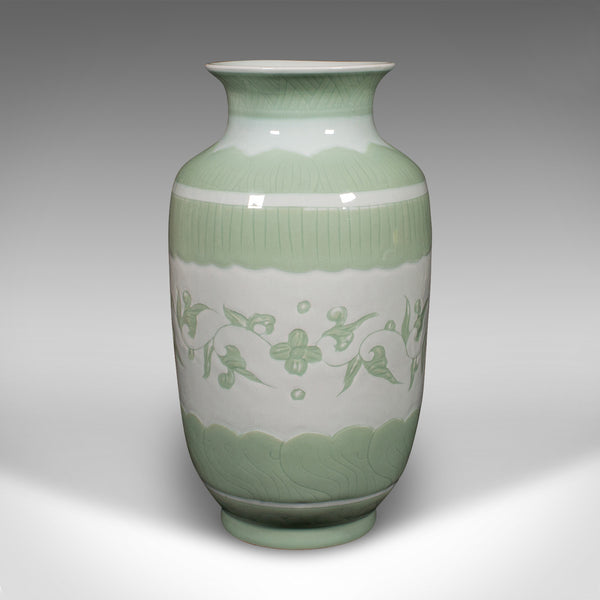 Large Antique Flower Bouquet Vase, Chinese, Celadon Ceramic Urn, Victorian, 1900