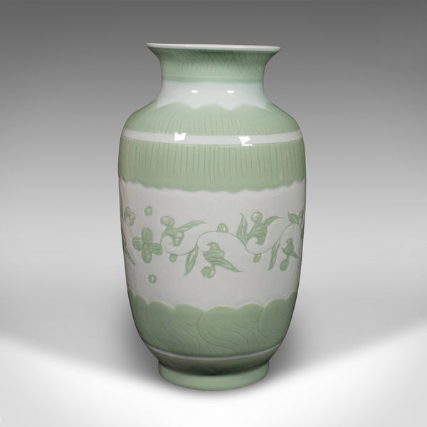 Large Antique Flower Bouquet Vase, Chinese, Celadon Ceramic Urn, Victorian, 1900