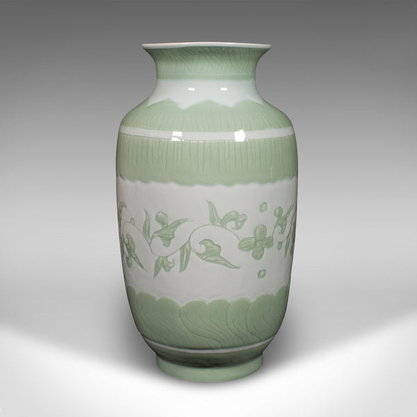 Large Antique Flower Bouquet Vase, Chinese, Celadon Ceramic Urn, Victorian, 1900