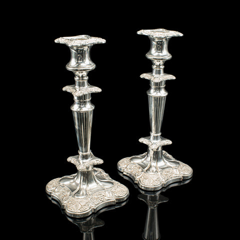 Pair Of Antique Decorative Candlesticks, English, Silver Plate, Candle Sconce