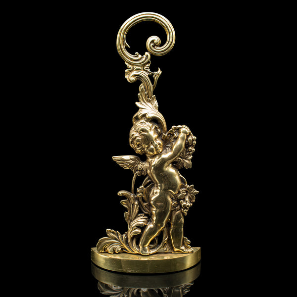 Antique Putto Doorstop, English, Brass, Cherub, Door Keeper, Victorian, C.1900