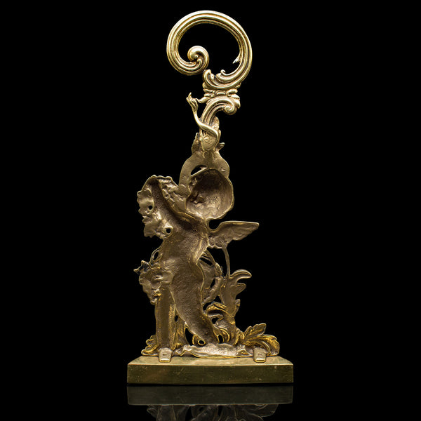 Antique Putto Doorstop, English, Brass, Cherub, Door Keeper, Victorian, C.1900