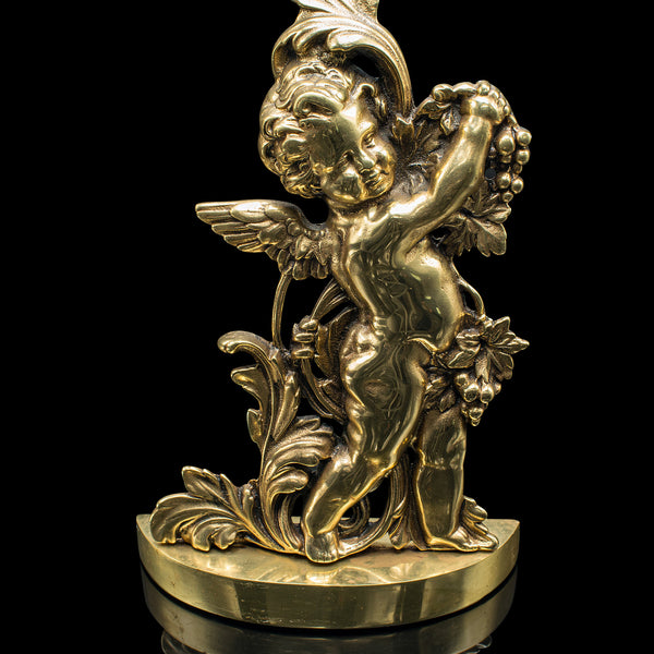 Antique Putto Doorstop, English, Brass, Cherub, Door Keeper, Victorian, C.1900