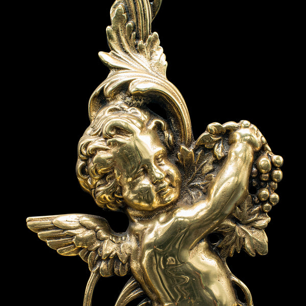 Antique Putto Doorstop, English, Brass, Cherub, Door Keeper, Victorian, C.1900