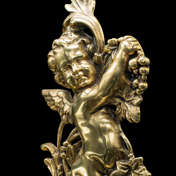 Antique Putto Doorstop, English, Brass, Cherub, Door Keeper, Victorian, C.1900