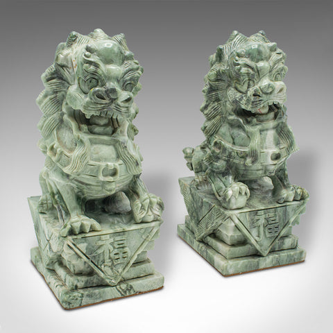 Pair Of Antique Oriental Bookends, Chinese, Jade Marble, Dog of Fo, Victorian