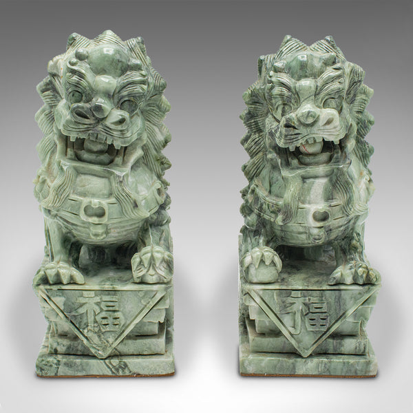 Pair Of Antique Oriental Bookends, Chinese, Jade Marble, Dog of Fo, Victorian