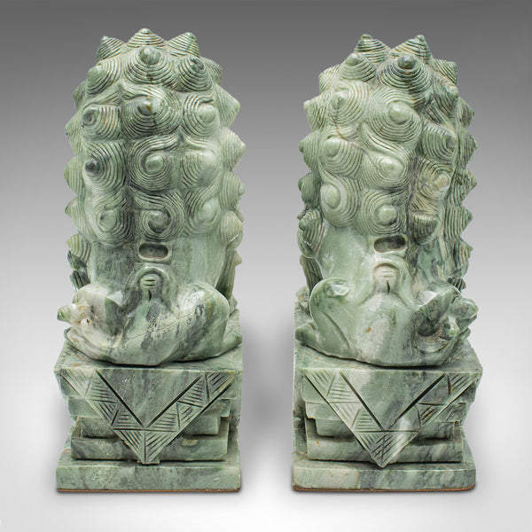 Pair Of Antique Oriental Bookends, Chinese, Jade Marble, Dog of Fo, Victorian