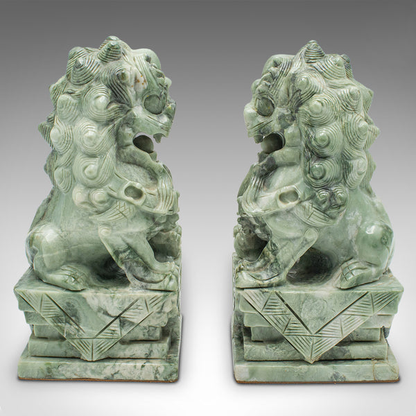 Pair Of Antique Oriental Bookends, Chinese, Jade Marble, Dog of Fo, Victorian