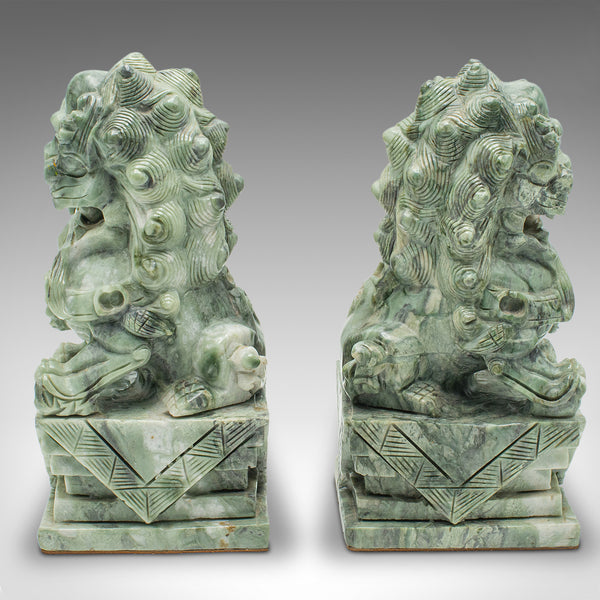 Pair Of Antique Oriental Bookends, Chinese, Jade Marble, Dog of Fo, Victorian