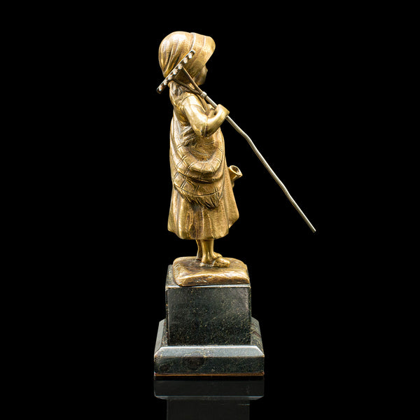 Small Antique Farm Girl Figure, French, Bronze, Statuette, Provincial, C.1920