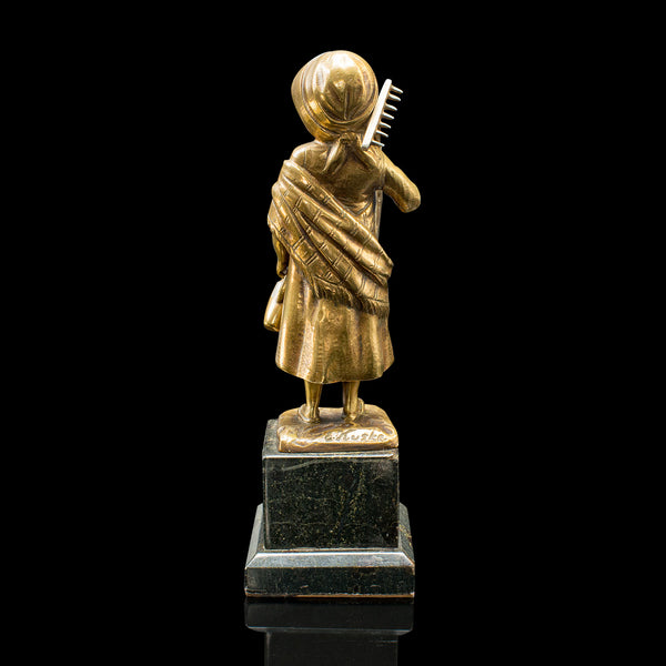 Small Antique Farm Girl Figure, French, Bronze, Statuette, Provincial, C.1920